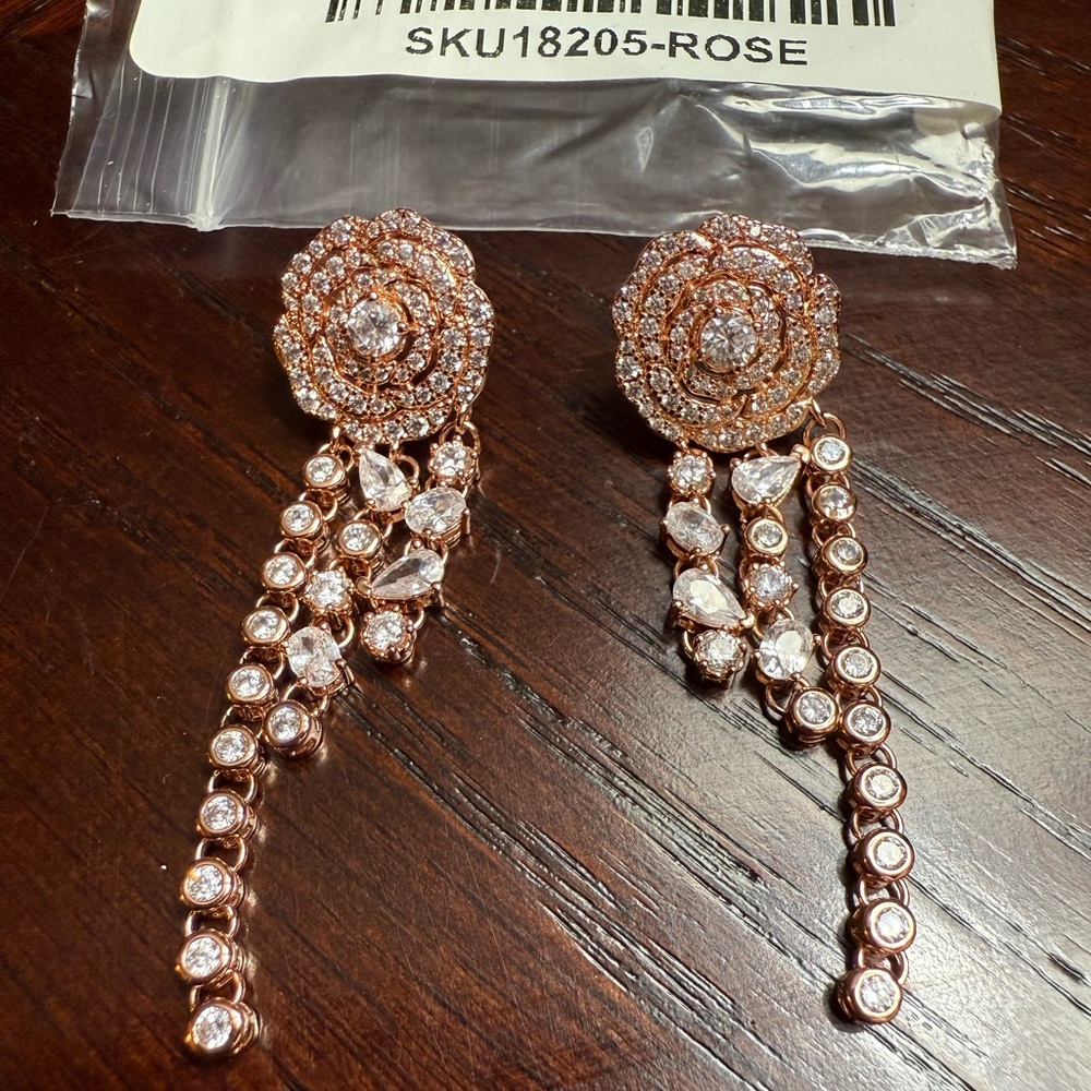 New Hespera Lizzie Rose Earrings Rose Gold & Stones